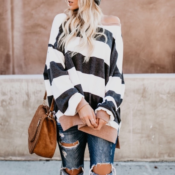 NWT Colorblock Striped Pullover Sweatshirt Sweater - Picture 5 of 8